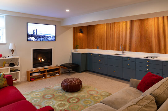 Vertical Wood Paneling  Modern Home  basement renovation improvement