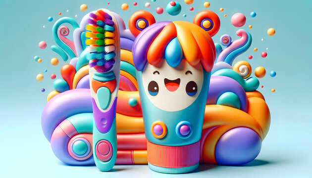 Brush Buddies: A Fun and Colorful Illustration of Toothbrush and Toothpaste with Funny Faces for Kids