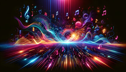 Neon Beat: A Vibrant DJ Set with Pulsating Soundwaves in a Colorful Background