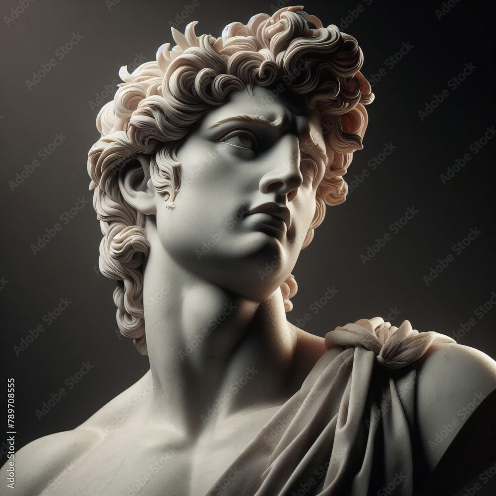 Wall mural portrait of a plaster statue of apollo isolated on black. gypsum statue of apollo's bust. greek god  - Wall murals