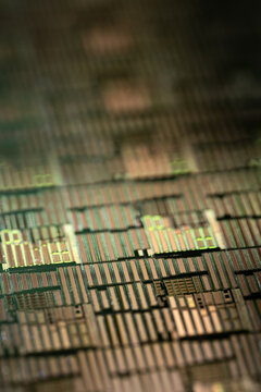 Silicon wafer semiconductor macro. Technology background.