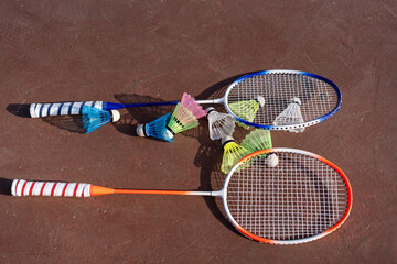 Badminton Equipment On Court.