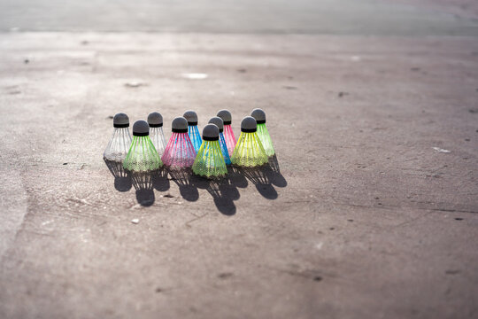 Shuttlecocks Lined Up In Sunlight.