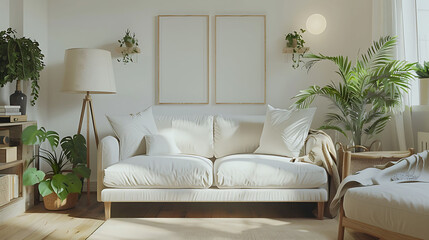Living-room interior in scandinavian style 3d render