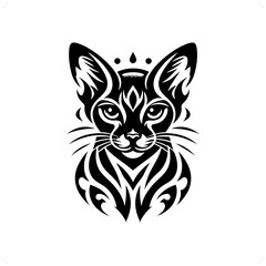 Abyssinian cat in modern tribal tattoo, abstract line art of animals, minimalist contour. Vector