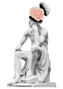 Brain statue png sticker, thought bubble transparent background