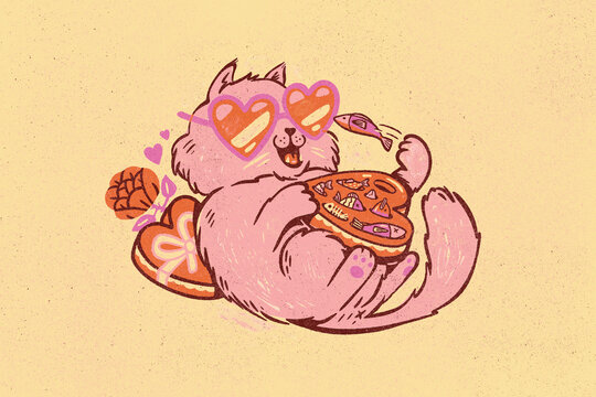 Valentines cute Cat with box of fish