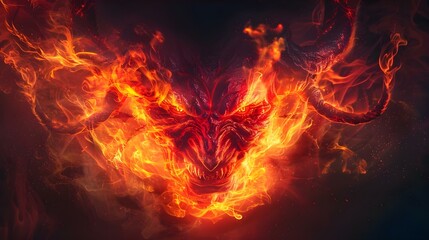 Infernal Overlord in Flames. Concept Fantasy Creatures, Fire and Flames, Mythical Beings, Dark Magic - obrazy, fototapety, plakaty