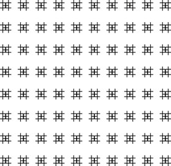 Repeating elements are evenly spaced on the canvas. Objects imitate small lattice structures or windows.