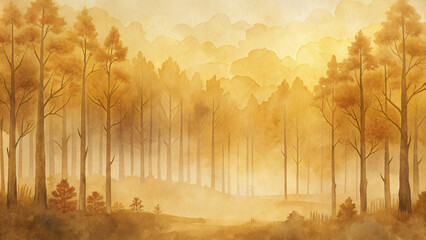 Morning Mist Over Autumn Forest 