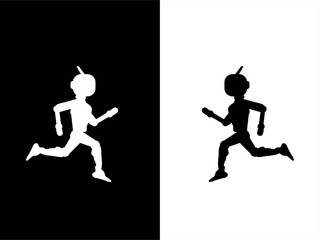 Fototapeta na wymiar Stamp silhouette illustration of a running, antennae-powered robot on a high-contrast card
