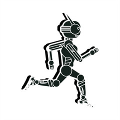 silhouette illustration with the shadow of a running robot with antennas for an icon or logo