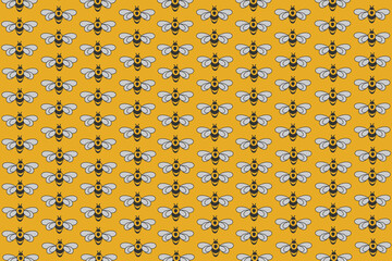 Bee wallpaper design repeating pattern on a plain yellow background