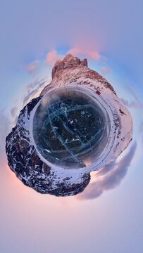 Arctic frozen ice tiny planet - methane ice bubble surface