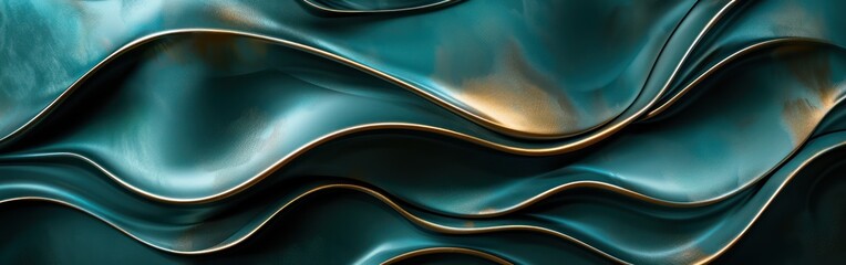 Dark Green Metallic Waves: Abstract Textured Art Background Illustration with Overlapping Layers and 3D Banner Wall