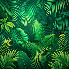 vector green tropical background with palm leaves