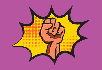 Revolt fist symbol with cartoon floating balloon