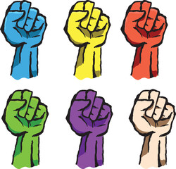 Revolt fist symbol with cartoon floating balloon