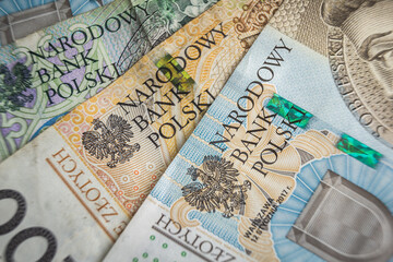 Narodowy bank Polski sign on Banknote economy in Poland inflation concept