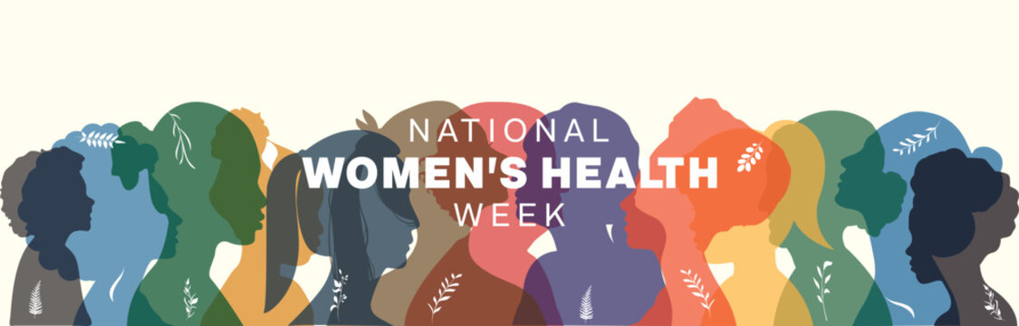 National Women's Health Week banner design. It features a colorful silhouette of women. Vector illustration