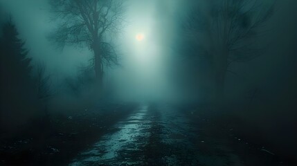 Mystic Fog: A Path to the Unknown. Concept Mystic Fog, Path to the Unknown, Mysterious Landscapes, Enigmatic Atmosphere, Ethereal Journey - obrazy, fototapety, plakaty
