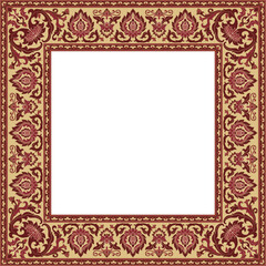 Oriental floral ornament. Beige and burgundy design for frame, card, border. Vector pattern with place for your text, photo, book cover.