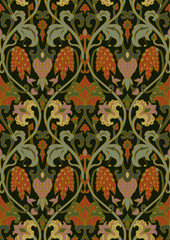 Pattern with ornamental flowers and birds. Vintage color floral ornament. Template for wallpaper, textile, carpet and any surface. 