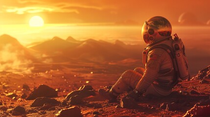 Exploring Mars in a spacesuit - obrazy, fototapety, plakaty