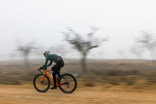 Gravel cycling on a misty day