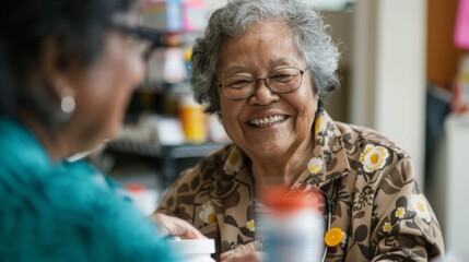 Closeup of a smiling elderly woman receiving medication from a volunteer nurse at a free health clinic grateful for the affordable and convenient healthcare services available thanks .