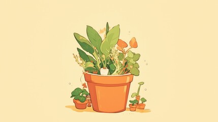 A cartoon of a potted plant set against a plain background