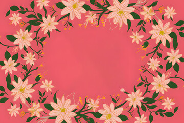 Light pink background with flowers for greeting card template