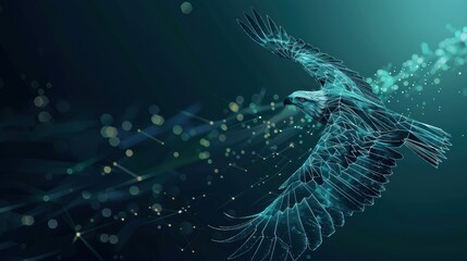Eagle flying swoop from lines, triangles, and particle style design. AI generated