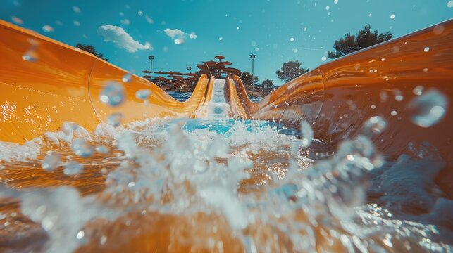 Water slide in a children's aquapark on a sunny day