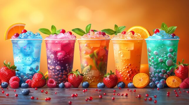 Bubble tea cup design collection with pearl milk tea, yummier drinks, coffees and soft drinks with text style banner.