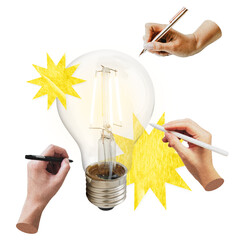 Writing on light png, idea brainstorming concept collage element on transparent background
