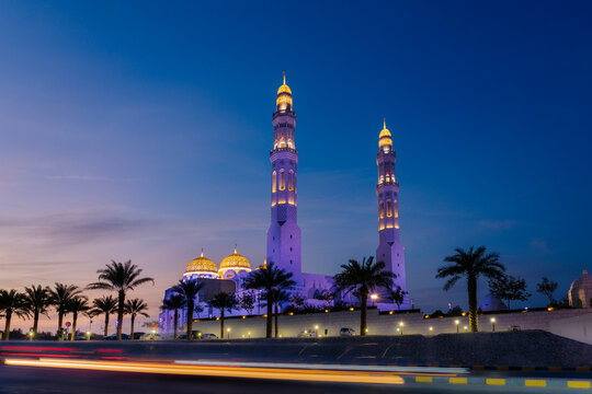 The Mohammed Al Ameen Mosque at night in Oman