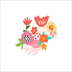 Fantasy Floral Bouquet. Captivating Vector Illustration of Simple Spring Flowers