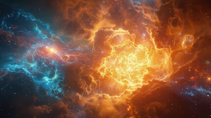 Cosmic Eruption. Dynamic Visualization of Big Bang, Emanating Powerful Energy Waves.