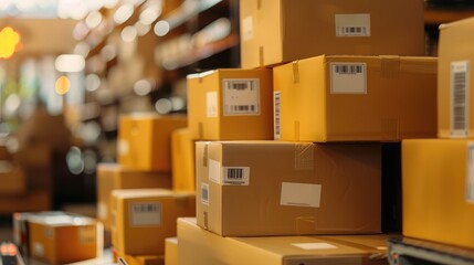 stack of product boxes ready for shipping, symbolizing efficient logistics and order fulfillment