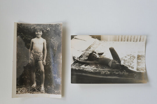 two old photographs with childhood memories