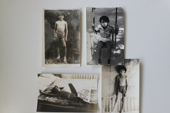 a collage of old photos from the boy's childhood