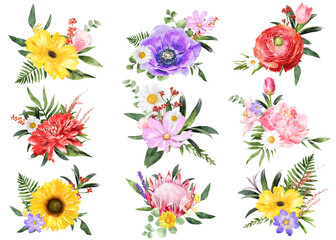 Fototapeta na wymiar Watercolor flower png, spring collage element set on transparent background