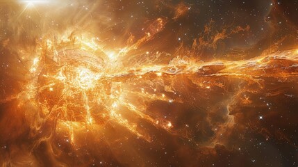 Stellar Fusion. Depict the Intense Fusion Reactions Igniting in the Cores of Massive Stars, Creating New Elements. - obrazy, fototapety, plakaty
