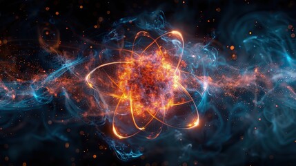 Subatomic Hydrogen. Visualization of Hydrogen's Atomic Structure, Proton at Center with Electron Orbiting. - obrazy, fototapety, plakaty
