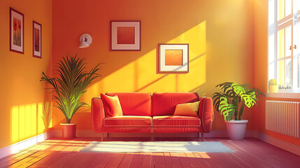 Living room interior with furniture, Vector illustration in flat style