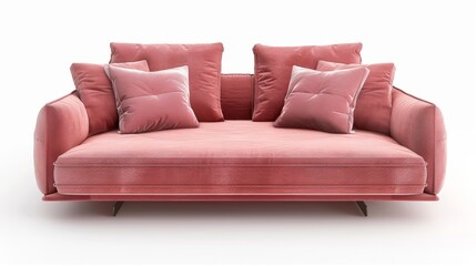 Elegant modern sofa bed in pink and rose hues, seamlessly blending with a chic, minimalist decor, isolated white background