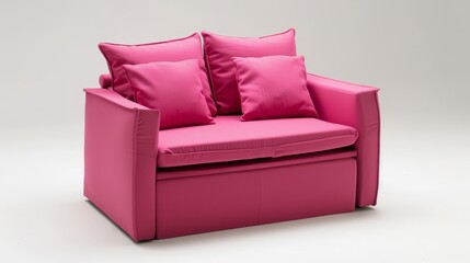 Multi-functional sofa bed in vibrant pink, perfect for small urban apartments, modern and space-saving, isolated backdrop