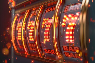 slot machine wins shiny golden jackpot lucky 777 big win concept casino gambling theme 3d rendering