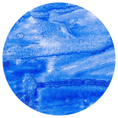 Abstract blue watercolor background. Hand painted abstract blue paint circle.
